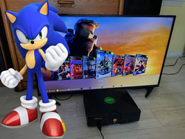 Custom Sonic blue LED 8TB Cerbios modded Xbox with 128MB RAM and custom Sonic jewel